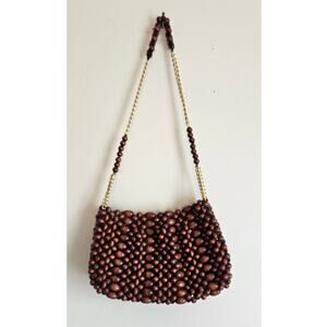 1960's Vintage Mod Brown Beaded Shoulder Bag W/Mirror, Japan